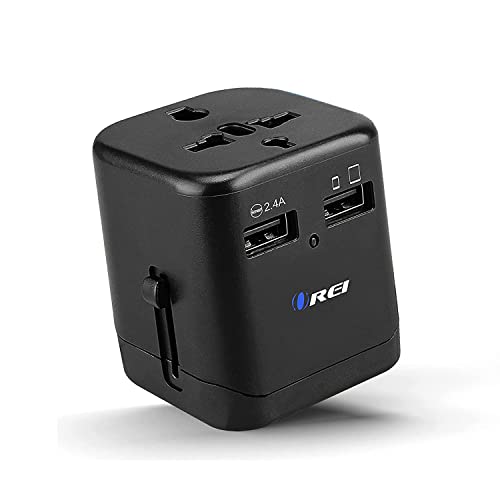 OREI Universal Travel Adapter with 2 USB Ports (2.4A Smart Plug Charging), Multiplug Socket Power Plug for Cell Phones, Tablets, Camera, for Travelers to US, Canada, UK, UAE & More