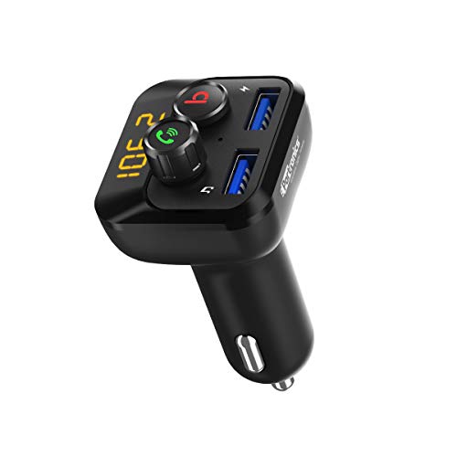 Portronics AUTO 10 POR-320, Bluetooth – FM Transmitter in-Car Radio Adapter for Hands-Free Calling, Music Streaming, Micro SD + USB Music, 3.4A Dual USB Fast Charger, Supports All Smartphones (Black)