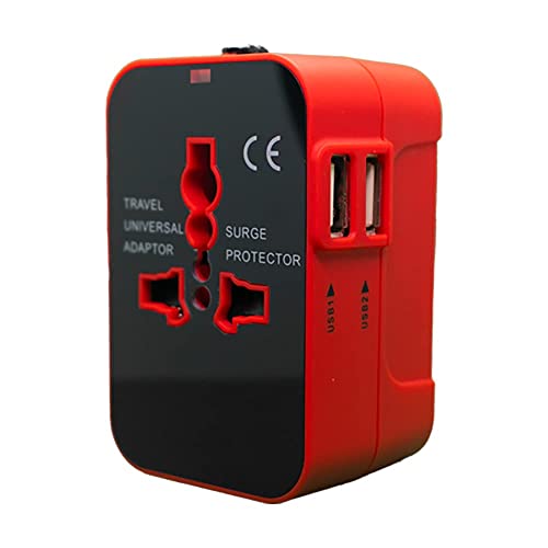 rts 25W USB Universal Travel International All in One Worldwide Travel Multi Plug Adapter cable,Wall Charger with Build in Dual USB Charger with Multi Type Power Outlet for USA EU smartphone Black,Red