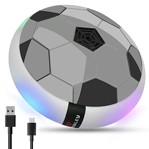 Wembley C-Type USB Rechargeable Hover Football | Indoor Floating Hoverball | Disc with Soft Foam Bumpers | Colorful LED Lights | Air Football Soccer Game for Kids | BIS-Approved | Grey