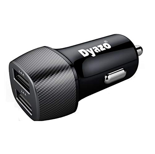 Dyazo 501 24 W Dual Car Charger for iPhone Xr/Xs/Max/X/8/7/Plus, Galaxy and All Other Cellular Phones with Micro USB – Carbon Black