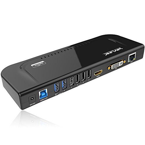 Wavlink USB 3.0 Universal Dual Display Docking Station with Gigabit Ethernet Supports HDMI/DVI/VGA,2USB 3.0 + 4USB 2.0, Audio Output/Input for Laptop (Dual Monitor – HDMI/DVI/VGA – Vertical Stand)