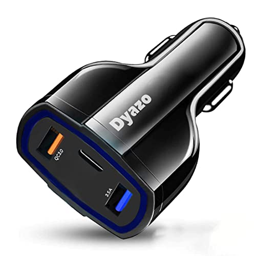 Dyazo 3 Port 36 W Fast USB Car Charger Qc Charging Compatible for Qualcomm 3.0 iPhone 11/12 / Max/Mini, Samsung Galaxy, Pixel, Vivo, Oppo, Mi & All Mobile Phone (Black)