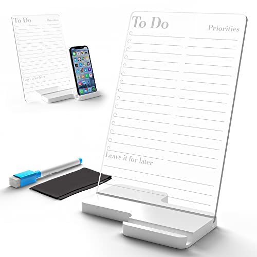 3Lines To Do List Acrylic Board for Desk (24×16 CM)| Best Planner & Organiser | White Acrylic Base With Slot for Phone| With 2 Markers & Cleaning Fabric | ‘To-Do Priorities’ |Regular Size