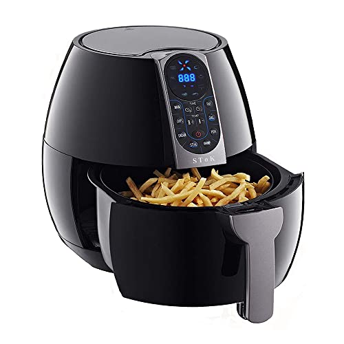 SToK 4 Liters 1500W Smart Rapid 3D Air Technology Digital Air Fryer With Double Layer Grill, Black