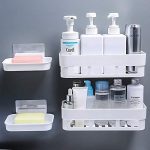 Smart Homes Multipurpose ABS Plastic Kitchen Bathroom Shelf Wall Holder Storage Rack Bathroom Rack Storage Box Strong Adhesive Sticker Shower Rack Shelf (2 Bathroom Shelves+ 2 Soap Box)