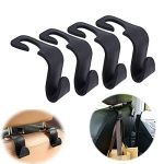 VniQ Car Backseat Head Rest Organizer Hook Hanger for Holding Handbag Coat Purse Bag Water Bottle Umbrellas Cap and More. Suitable for All car. (Black Pack of 04)