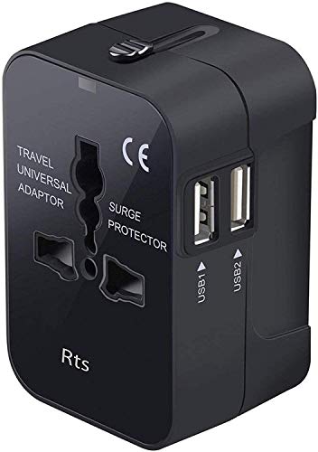 rts Dual USB Universal Travel Adapter, International All in One Worldwide Travel Adapter and Wall Charger with USB Ports with Multi Type Power Outlet USB 2.1A,100-250 Voltage Travel Charger (Black)
