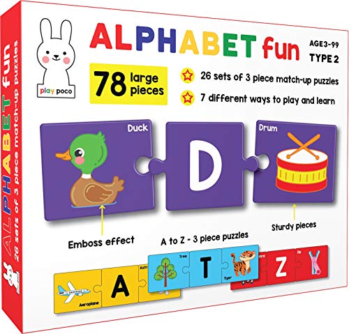 Play Poco Alphabet Fun Type 2-78 Piece Alphabet Matching Puzzle – 7 Different Ways to Play and Learn – Includes 78 Large Puzzle Cards with Beautiful Illustrations