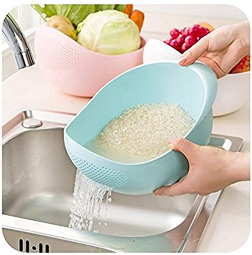 MosQuick® Big Size Plastic Grains & Vegetables Washing Bowl & Strainer (Blue)