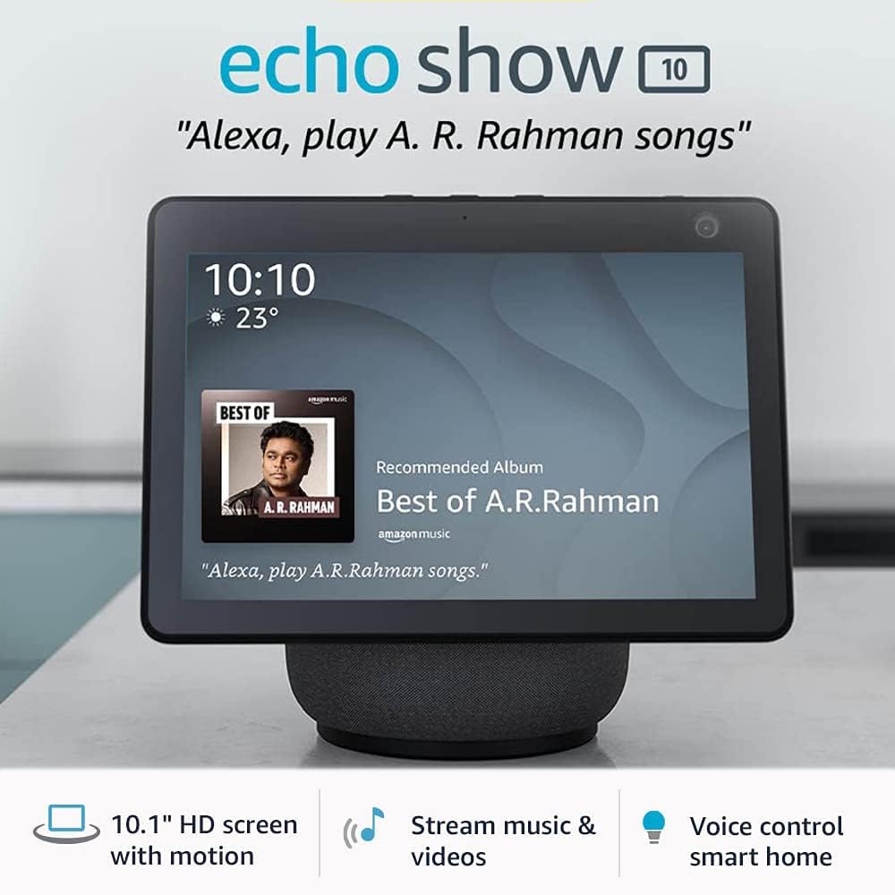 Echo Show 10- 10.1" HD smart display with motion, premium sound and Alexa (Black)