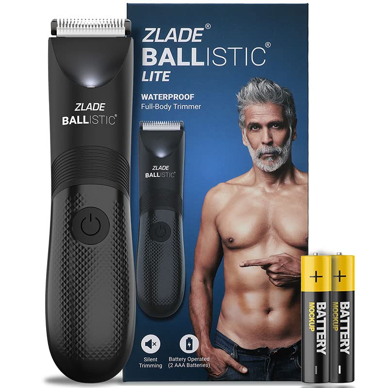 Zlade Ballistic LITE Manscaping Body Trimmer for Men | Beard, Body, Pubic Hair Grooming | Private Part Shaving | Waterproof, AAA Battery Powered | Travel Lock – 3 Second Long Press to Start