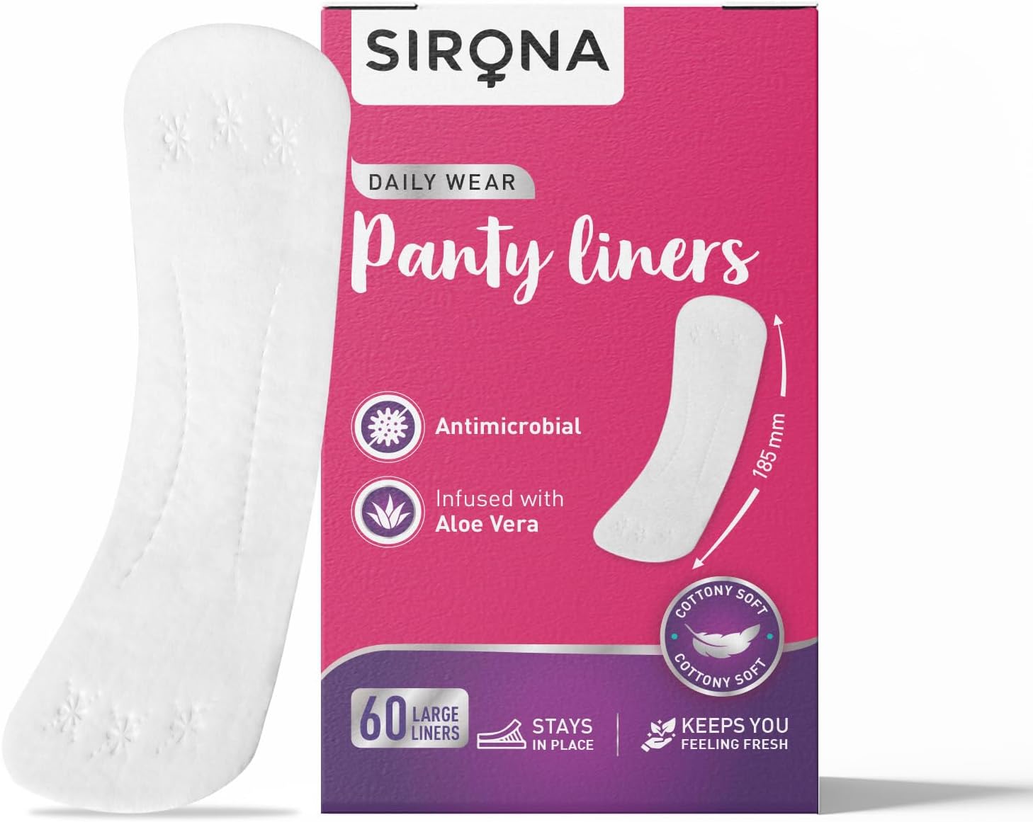 Sirona Dry Comfort Panty Liners Soft Cottony Panty Liner Pads For Women – Large, 60 Liners