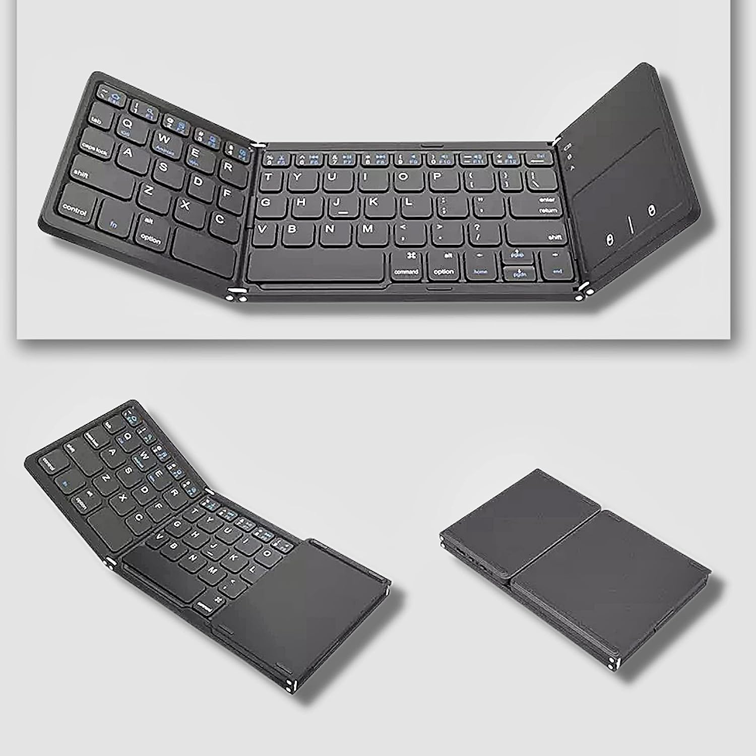 Openup Portable Wireless Bluetooth Folding Keyboard, Ultra Slim Pocket Size, Rechargeable, for iOS, Android & Windows Tabs, Smartphones, with User Manual & USB Charging Cable – Black