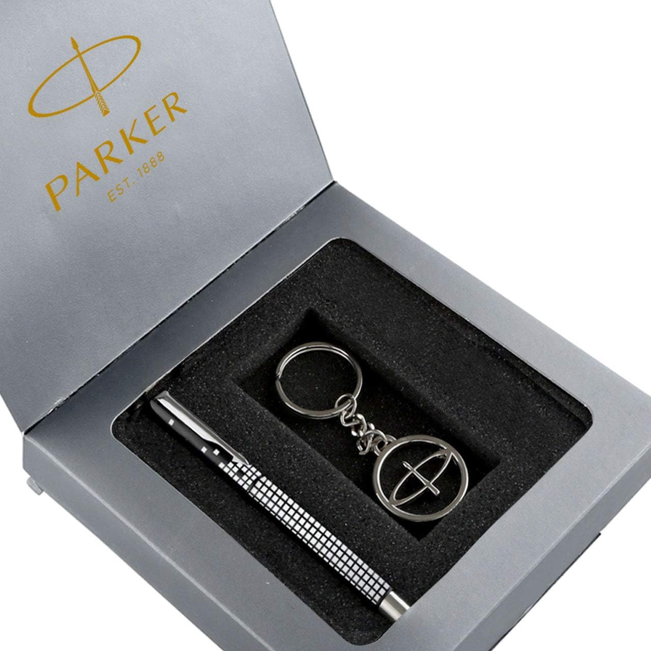 Parker Vector Gift Set – Parker Roller Ball Pen With Parker Logo Round Key Chain (Ink – Blue)