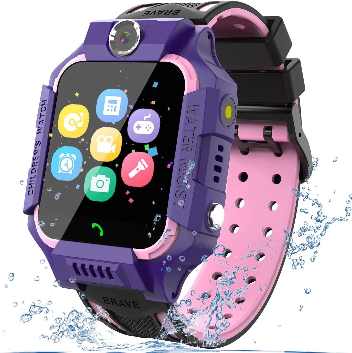 Boutique Smartwatch Phone with SOS Help 14 Puzzle Games Music MP3 MP4 Player HD Selfie Camera Calculator Alarms Pedometer 12/24 Hours for 4-12 Years Old Kids- Purple
