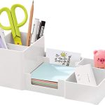 Xacton Desk Organizer with Pencil Holders, Sticky Note, Paperclip Storage I Multi-Functional Office Table Accessories I Stand for Home/Office I 6 Compartment, Acrylonitrile Butadiene Styrene