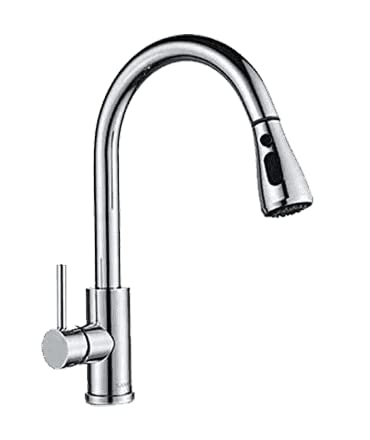 X-Clean 5000 Series Kitchen Faucet, Two Mode Pull Down Sink Sprayer, High Arc Single Handle Kitchen Sink Faucet with Deck Plate, Chrome Finish – Brass Material
