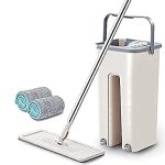 LEVOIT Mop and Bucket Set, Flat Mop Bucket System Flexible Mop Head 2 Reusable Microfiber Pads Home Hardwood Floor Mop Bucket with Wringer Extended Stainless Steel Handle Bucket mop (Multicolour)