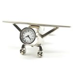 ZAHEPA Aeroplane Table Clock with Rotating Wheels, Metal Airplane Design Paper Weight, Mini Aircraft Gadgets – silver