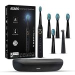 AGARO COSMIC PLUS Sonic Electric Tooth Brush For Adults With 5 Modes, 5 Brush Heads, 1 Interdental Head, Carry Case & Rechargeable With 4 Hours Charge Lasting Up To 25 Days, Power Toothbrush, (Black)