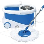 Gala Jet Spin Mop, Steel Winger & Big Wheels, 2 Microfiber Refills, Floor Cleaning Mop stick with Bucket, pocha for floor cleaning, Mopping Set (white and blue)