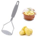 HENIJ® 1 Pcs Potato Masher, Stainless Steel Potato Ricer Masher Kitchen Gadget with Non-Slip Handle, Masher Utensil for Mashed Potato, Vegetables, Fruits and and Baby Food (Gray)