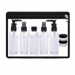 ZELOVI 7-Pcs Travel Bottles Kit, Portable Refillable Toiletry Containers Set, Leak Proof Cosmetic Containers for Lotion, Shampoo, Cream, Soap, Total Jars for Cream