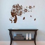 Gadgets Wrap Woman Silhouette Hair Salon Wall Decal with Flowers and Butterflies Vinyl Wall Stickers