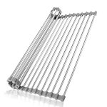 KIBEE RACK-2T-18 Dish Drying Rack Stainless Steel Roll Up Over The Sink Drainer Gadget Tool for Many Kitchen Task(Gray,Large)