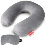 Trajectory Travel Neck Pillow Rest Cushion with Eye Mask Combo for Travel in Flight car Train Airplane with 2 Years Warranty for Sleeping for Men and Women (Grey)