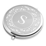 Maverton Silver Personalized Compact Mirror for Woman – Cosmetic Bag Accessory for Girl – Travel Size Mirror for Birthday – Customized Gadget for Women – Pocket Mirror – Flowery