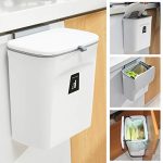 2.4 Gallon Kitchen Compost Bin for Counter Top or Under Sink, Hanging Small Trash Can with Lid for Cupboard/Bathroom/Bedroom/Office/Camping, Mountable Indoor Compost Bucket, White