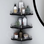Plantex Premium Flower Black Glass Corner Shelf for Bathroom/Kitchen Shelf/Bathroom Accessories (9×9 Inches) – Pack of 3