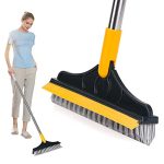 ZEBREOLINE 2 in 1 Floor Brush Scrubber with Long Handle Upgrade Grout Brush Scrape Stiff Bristle Cleaning Scrub Brush with Squeegee 120° Rotating Tile Brush for Cleaning Bathroom Glass Kitchen