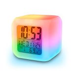 Inditradition Plastic Abstract Alarm Clock with 7 Colour Changing Digital Display and Temperature (White, 7.5 x 7.5 x 7.5 cm)