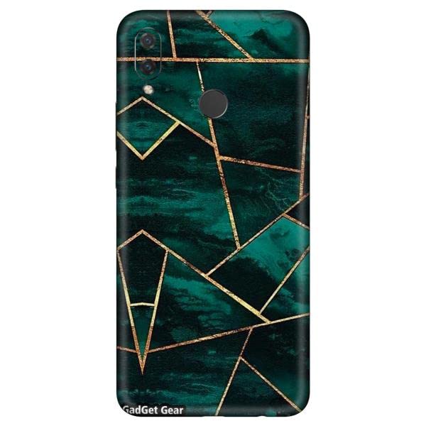 Gadget Gear Vinyl Skin Back Sticker Polygon Marble Teal Green Golden (91) Mobile Skin Compatible with Huawei P Smart Plus (2019) (Only Back Panel Coverage Sticker)