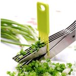 Kitchen Tools & Gadgets Multi-Functional Stainless Steel Knives 5 Layers Scissors Cut Herb Spices Vegetable Cutter with Cleaning Brush (Colour May Vary)