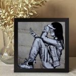 GADGETS WRAP Printed Photo Frame Matte Painting for Home Office Studio Living Room Decoration (10x10inch Black Framed) – Student Smartphone Bullying Girl
