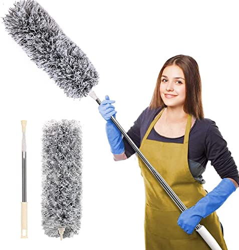 Sipson Microfiber Feather Duster Bendable & Extendable Fan Cleaning Duster with 100 inches Expandable Pole Handle Washable Duster for High Ceiling Fans, Window Blinds, Furniture (Multi)