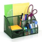 ABOUT SPACE 6 Compartments Metal Mesh Desk Organizer with Drawer – Table Top Stationery Organizer for Office, School & Home – Desk Organizer Pen Stand (L 22 X B 14 X H 13 cm – Green)