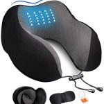 ADOFYS Memory Foam Travel Neck Support Rest Pillow Eye Mask, Noise Isolating Ear Plugs Portable Combo (Black)