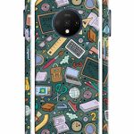 Dugvio Printed Colorful Hard Back Case Cover & Compatible for OnePlus 7T | Student Study Gadgets Pattern (Multicolor) – D24