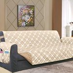 Elegant Comfort Luxury Bloomingdale Pattern Reversible 2-Tones Quilted Furniture Protector/Slipcover with Smart Pockets and Elastic Straps, Great for Pets and Kids, Sofa,Microfiber, Beige