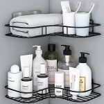 Oslen Multipurpose Bathroom/Kitchen Corner Storage Organizer Wall Mounted Rack Shelf Shower Caddy (No Drilling – Shelf Adhesive) Bathroom Accessories Storage Rack (Black, Pack Of 1) (BLACK)