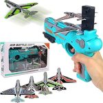 Raptas Airplane Launcher Gun,Air Battle Gun Toy with 4 Paper Foam Glider Planes Kids Gadget for Fun Outdoor Sports Activity Play Catapult Pistol with Continuous Shooting Flyers