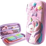 Royal Hub 3D Unicorn Cover Large Capacity Pencil Case Compass with Compartments, School Supply Organizer for Students, Stationery Box, Cosmetic Zip Pouch Bag (1 Unit)