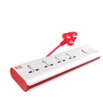 GM 3060 E-Book 4 + 1 Power Strip Red & White Color 240 Volts with Master Switch, Indicator, Safety Shutter & 4 International sockets, Extension Cord for Home Appliances