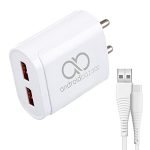 AndroidBazaar TurboCharge Series 5V/2.4 Amp 12W USB 3 Port Adaptor for All Latest Android and iOS Devices. Smartphones, Tablets & Compatible Gadgets (White) (AB-102C (2Port Charger+Type C Cable))