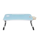 Amazon Basics Foldable Laptop Table with Cup Holder, Tablet Groove and Mini Drawer (Blue)